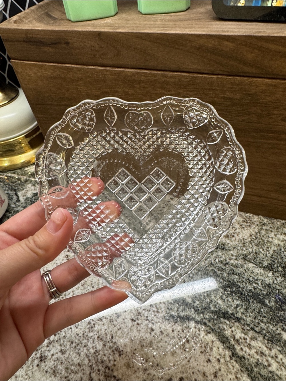 Clear Pressed Glass  Dish - Elegant heart Pattern